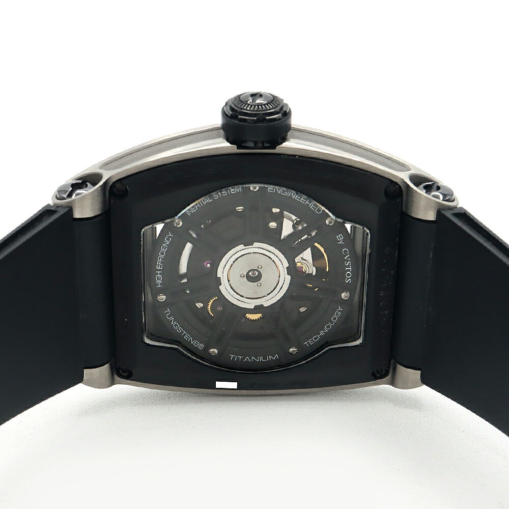 内部点検済 CVSTOS クストス チャレンジ ジェットライナーII プティセコンド CVT-JET2-PS デイト 100m防水 スケルトン 黒 ブラック Ti チタン 純正ベルト 純正尾錠 メンズ 自動巻き【6ヶ月保証】【腕時計】【中古】