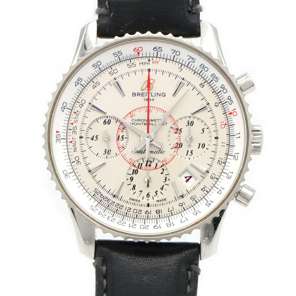BREITLING ブライトリング ナビタイマー モンブリラン01 リミテッド 世界2000本限定 AB0131 デイト 裏スケ クロノグラフ シルバー SS ステンレス 純正尾錠 メンズ 自動巻き【6ヶ月保証】【腕時計】【中古】