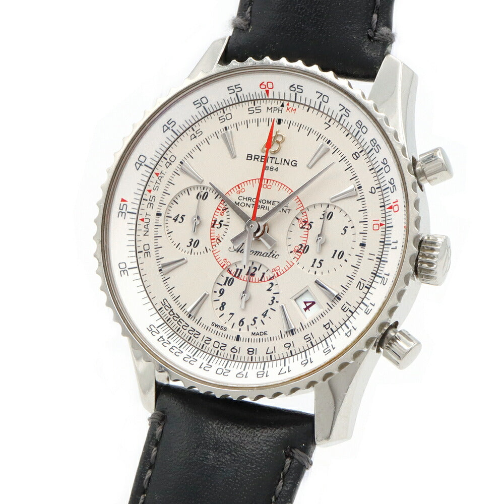 BREITLING ブライトリング ナビタイマー モンブリラン01 リミテッド 世界2000本限定 AB0131 デイト 裏スケ クロノグラフ シルバー SS ステンレス 純正尾錠 メンズ 自動巻き【6ヶ月保証】【腕時計】【中古】