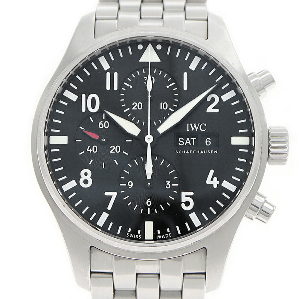 IWC インターナショナルウォッチカンパニー パイロットウォッチ クロノグラフ IW377701 デイデイト スモールセコンド 黒 ブラック SS ステンレス メンズ 自動巻き【6ヶ月保証】【腕時計】【中古】