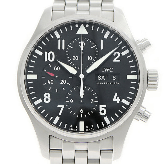 IWC International Watch Company Pilot's Watch Chronograph IW377701 Day Date Small Second Black SS Stainless Steel Men's Automatic Winding [6 Month Warranty] [Watch] [Used]