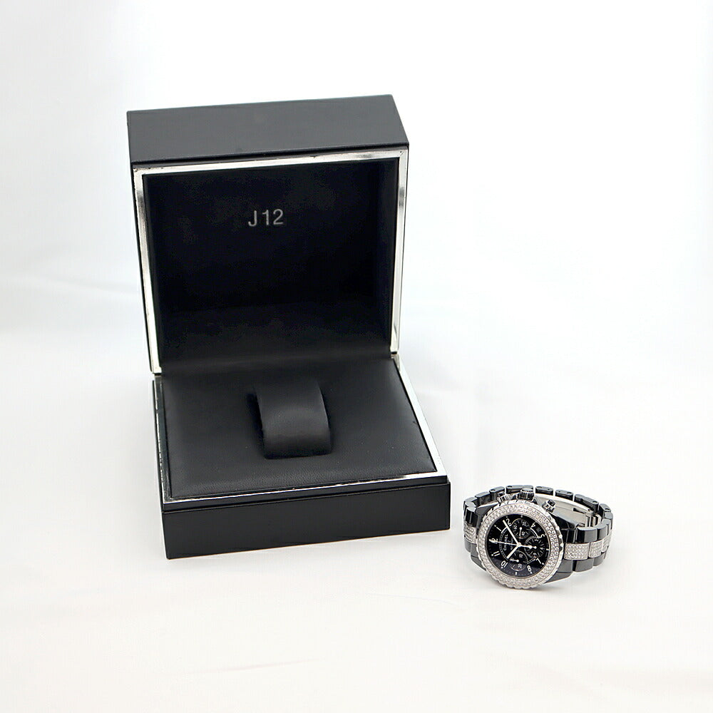 CHANEL シャネル J12 クロノグラフ 41mm 2重ダイヤベゼル H1009 デイト 200m防水 スモールセコンド 黒 ブラック CE セラミック SS ステンレス アフターダイヤ メンズ 自動巻き【6ヶ月保証】【腕時計】【中古】