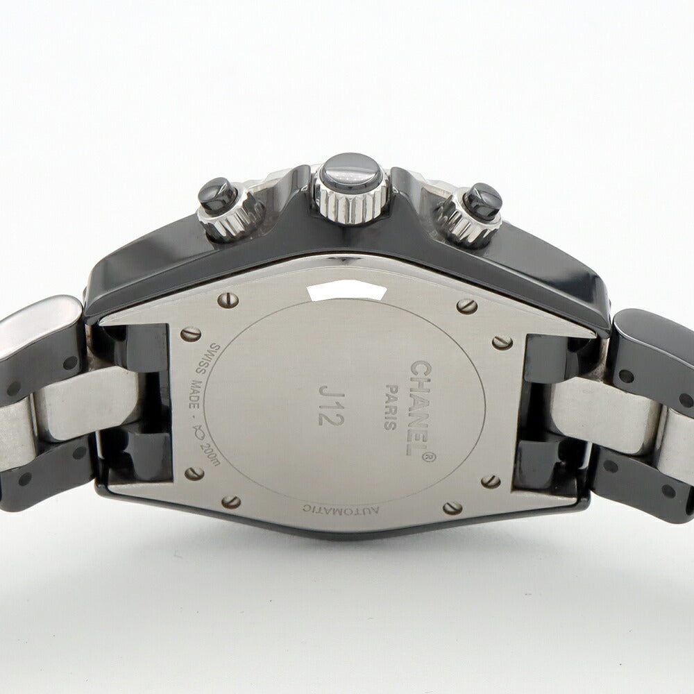 CHANEL シャネル J12 クロノグラフ 41mm 2重ダイヤベゼル H1009 デイト 200m防水 スモールセコンド 黒 ブラック CE セラミック SS ステンレス アフターダイヤ メンズ 自動巻き【6ヶ月保証】【腕時計】【中古】