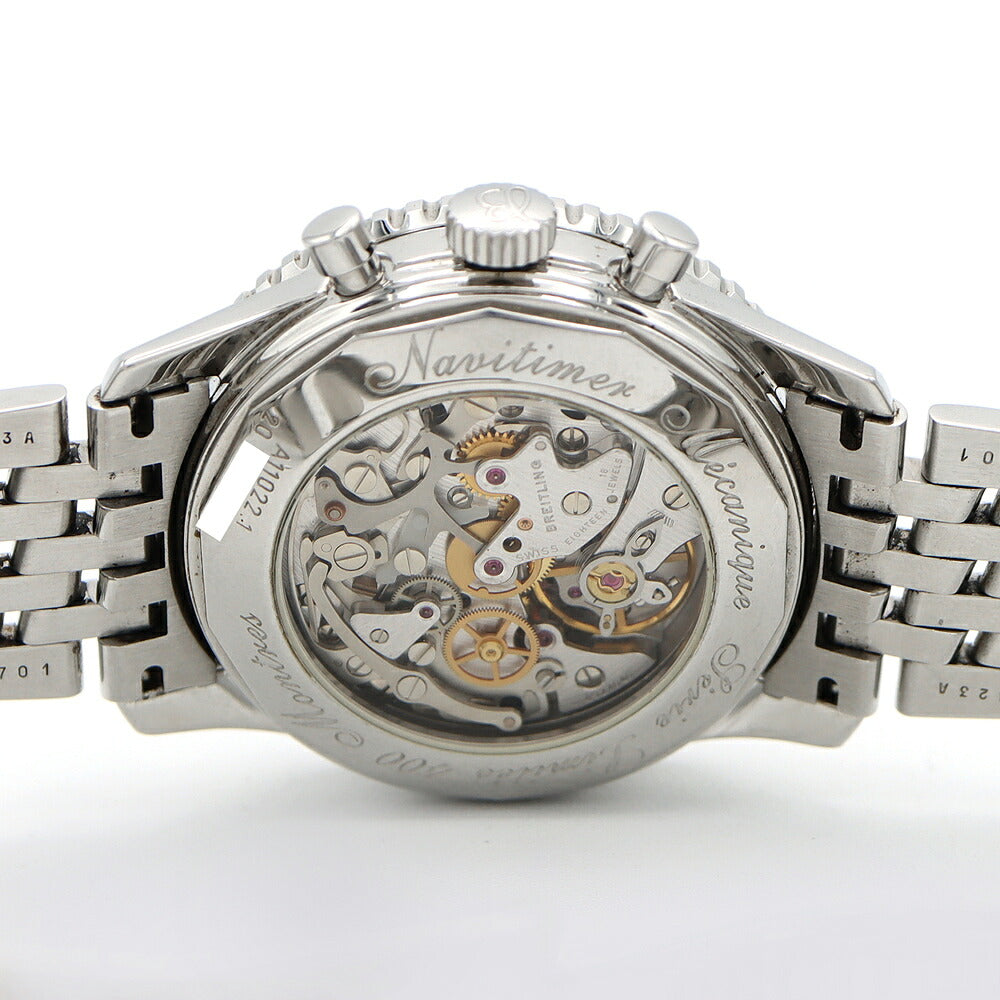 BREITLING ブライトリング ナビタイマー メカニック クロノグラフ 400本限定 A11022.1 裏スケ スモールセコンド 黒 ブラック SS ステンレス メンズ 手巻き【6ヶ月保証】【腕時計】【中古】