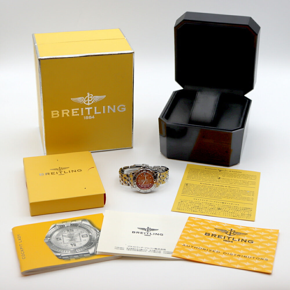 電池交換済 BREITLING ブライトリング コックピット レディ A71356 ダイヤモンド 8Pダイヤ デイト 100m防水 茶　ブラウン SS ステンレス レディース クォーツ【6ヶ月保証】【腕時計】【中古】