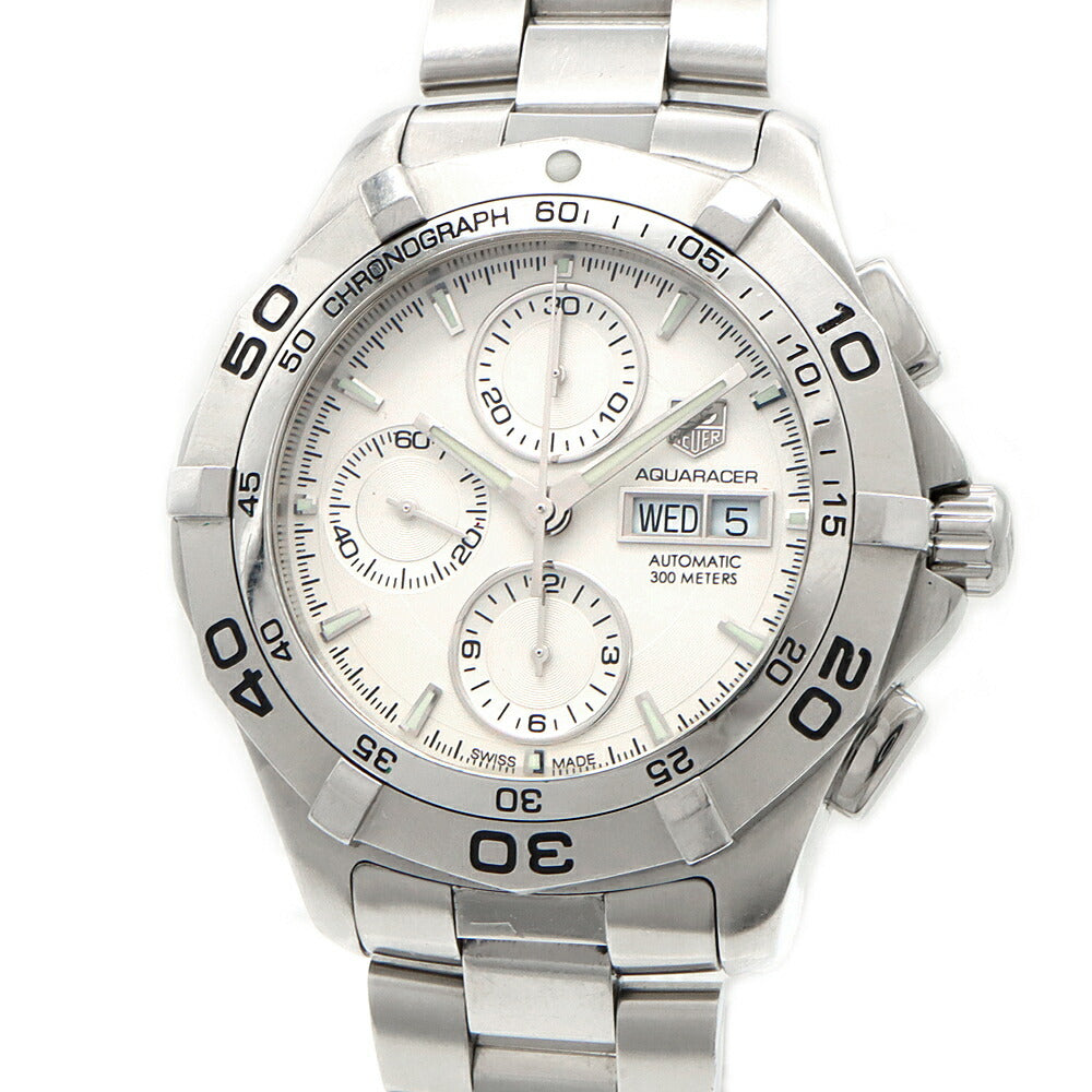 TAG Heuer タグホイヤー アクアレーサー クロノグラフ デイデイト CAF2011 スモールセコンド 300m防水 シルバー SS ステンレス メンズ 自動巻き【6ヶ月保証】【腕時計】【中古】