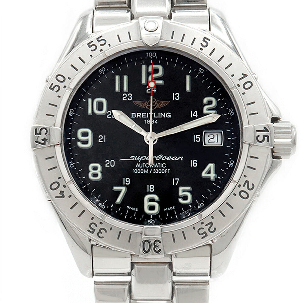 BREITLING ブライトリング スーパーオーシャン A17340 デイト 1000m防水 黒 ブラック SS ステンレス メンズ 自動巻き【6ヶ月保証】【腕時計】【中古】