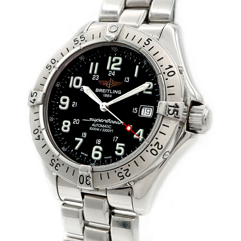 BREITLING ブライトリング スーパーオーシャン A17340 デイト 1000m防水 黒 ブラック SS ステンレス メンズ 自動巻き【6ヶ月保証】【腕時計】【中古】