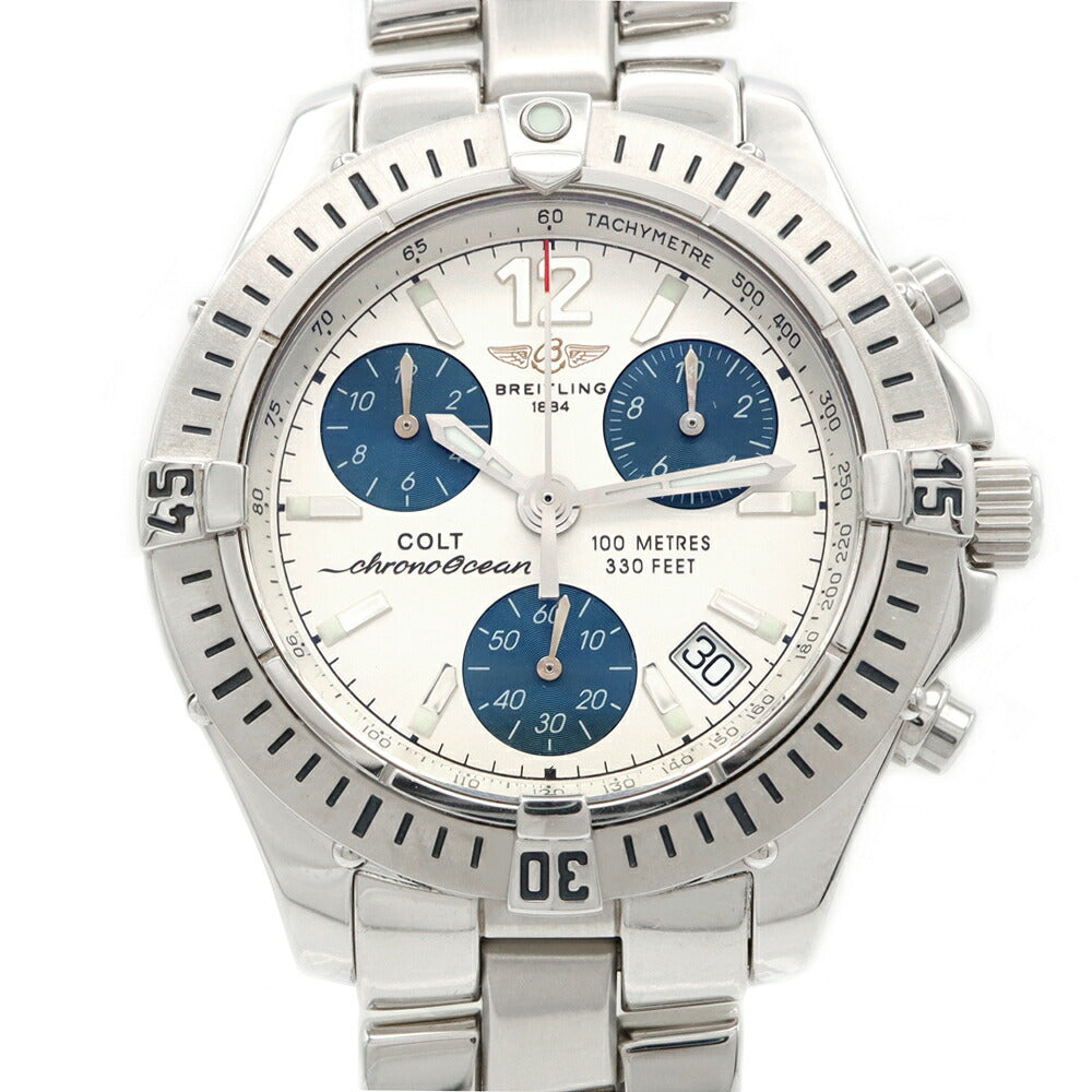 電池交換済 BREITLING ブライトリング コルト クロノオーシャン A53350 クロノグラフ デイト 100m防水 シルバー SS ステンレス メンズ クォーツ【6ヶ月保証】【腕時計】【中古】