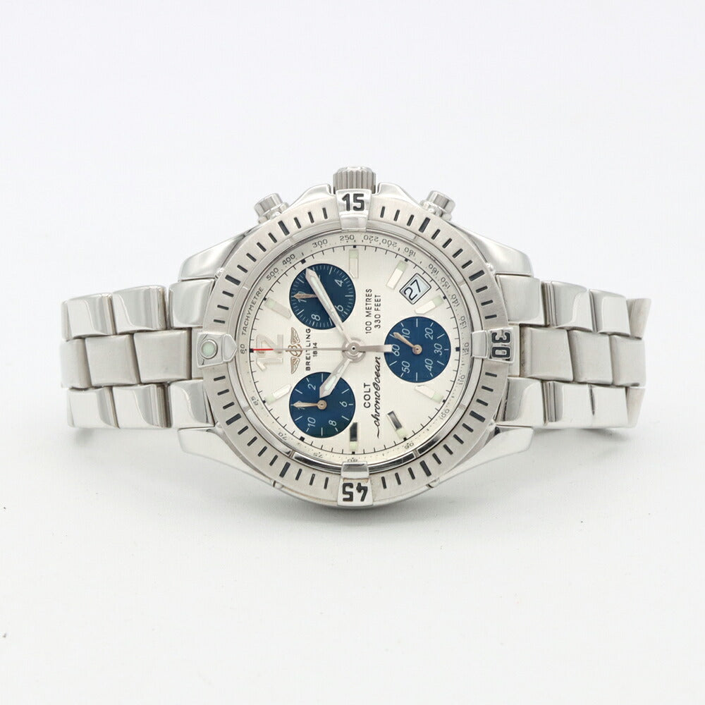 電池交換済 BREITLING ブライトリング コルト クロノオーシャン A53350 クロノグラフ デイト 100m防水 シルバー SS ステンレス メンズ クォーツ【6ヶ月保証】【腕時計】【中古】