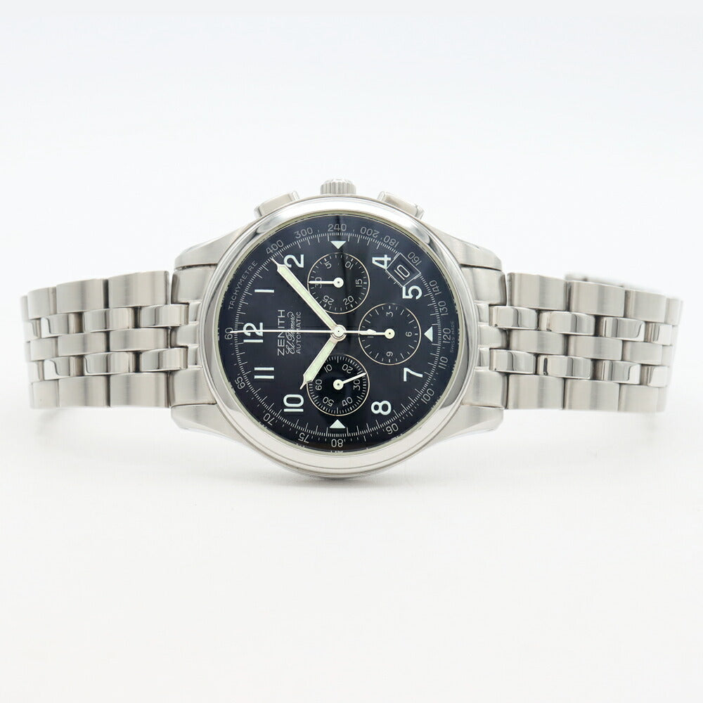 ZENITH ゼニス クラス エルプリメロ 02.0500.400/24 クロノグラフ デイト 100m防水 裏スケ 黒 ブラック SS ステンレス メンズ 自動巻き【6ヶ月保証】【腕時計】【中古】