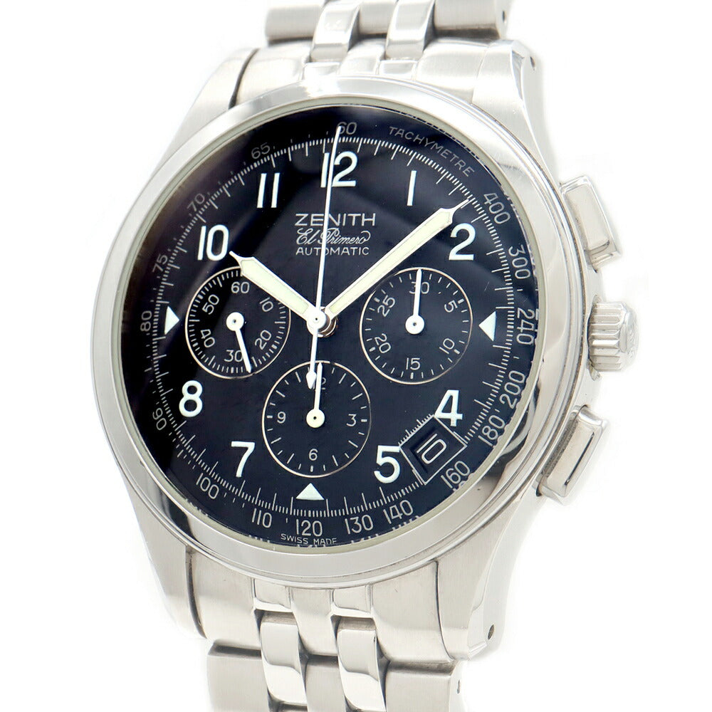 ZENITH ゼニス クラス エルプリメロ 02.0500.400/24 クロノグラフ デイト 100m防水 裏スケ 黒 ブラック SS ステンレス メンズ 自動巻き【6ヶ月保証】【腕時計】【中古】