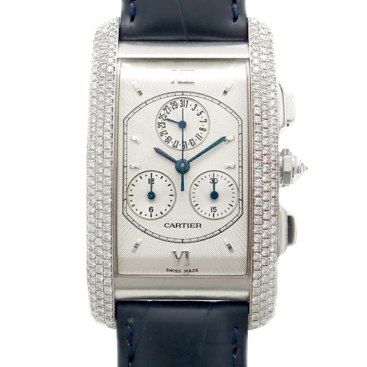 Battery replaced Cartier Tank American LM Chrono Reflex Genuine Diamond Bezel WB702751 Genuine Diamond Date Chronograph Silver K18WG White Gold Genuine Belt Genuine K18WG Buckle Men's Quartz [6 Month Warranty] [Watch] [Used]