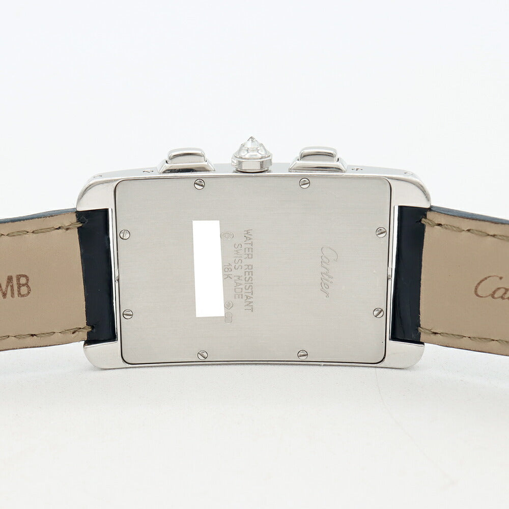 電池交換済 Cartier カルティエ タンクアメリカン LM クロノリフレックス 純正ダイヤベゼル WB702751 純正ダイヤモンド デイト クロノグラフ シルバー K18WG ホワイトゴールド 純正ベルト 純正K18WG尾錠 メンズ クォーツ【6ヶ月保証】【腕時計】【中古】