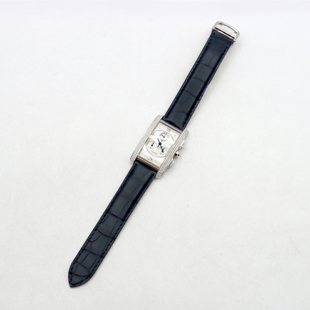 電池交換済 Cartier カルティエ タンクアメリカン LM クロノリフレックス 純正ダイヤベゼル WB702751 純正ダイヤモンド デイト クロノグラフ シルバー K18WG ホワイトゴールド 純正ベルト 純正K18WG尾錠 メンズ クォーツ【6ヶ月保証】【腕時計】【中古】