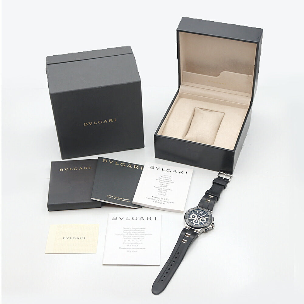 BVLGARI ブルガリ ディアゴノ クロノグラフ DG42SCCH デイト 100m防水 黒 ブラック CE セラミック SS ステンレス 純正ベルト 純正尾錠 メンズ 自動巻き【6ヶ月保証】【腕時計】【中古】