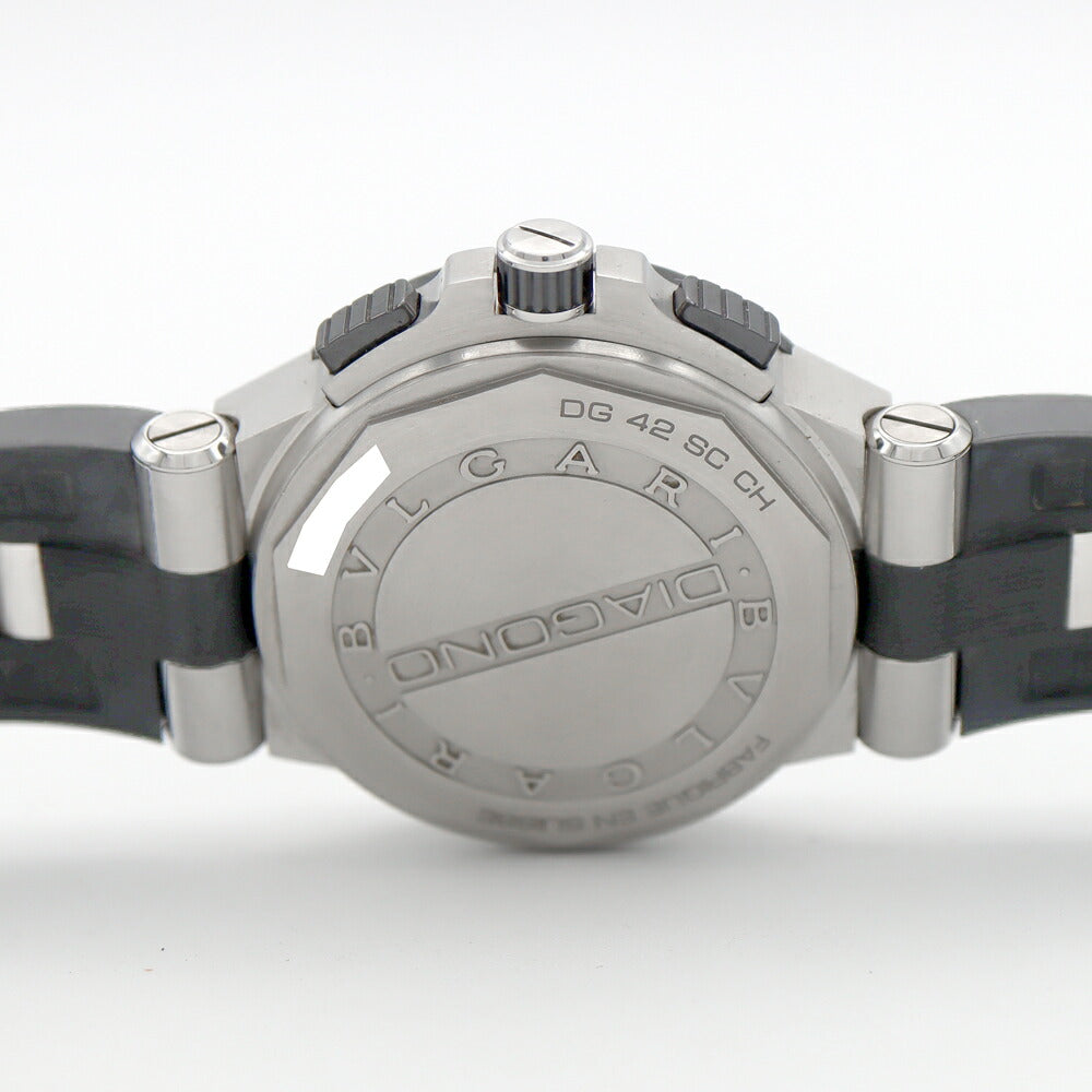 BVLGARI ブルガリ ディアゴノ クロノグラフ DG42SCCH デイト 100m防水 黒 ブラック CE セラミック SS ステンレス 純正ベルト 純正尾錠 メンズ 自動巻き【6ヶ月保証】【腕時計】【中古】
