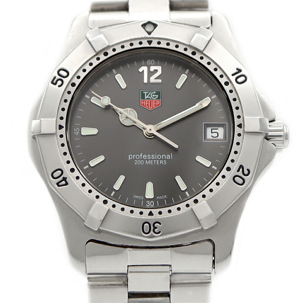 電池交換済 TAG Heuer タグホイヤー 2000シリーズ プロフェッショナル WK1115 200m防水 デイト グレー SS ステンレス メンズ クォーツ【6ヶ月保証】【腕時計】【中古】