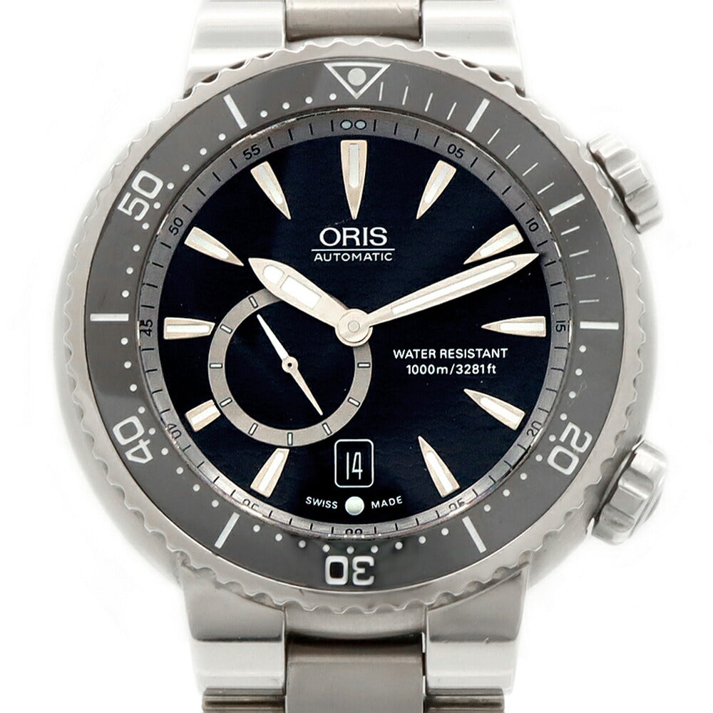 内部点検済 ORIS オリス ダイバーズ 7638-74 デイト スモールセコンド 1000m防水 黒 ブラック Ti チタン メンズ 自動巻き【6ヶ月保証】【腕時計】【中古】