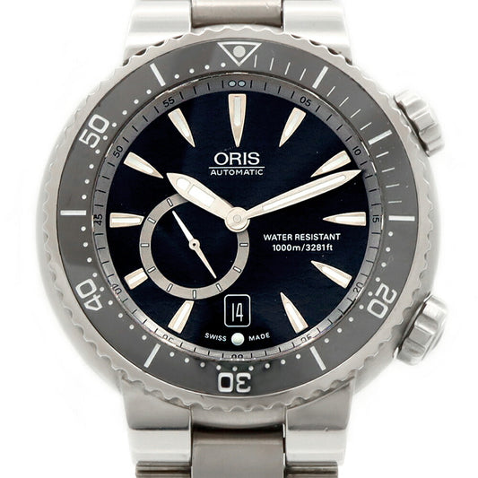 内部点検済 ORIS オリス ダイバーズ 7638-74 デイト スモールセコンド 1000m防水 黒 ブラック Ti チタン メンズ 自動巻き【6ヶ月保証】【腕時計】【中古】