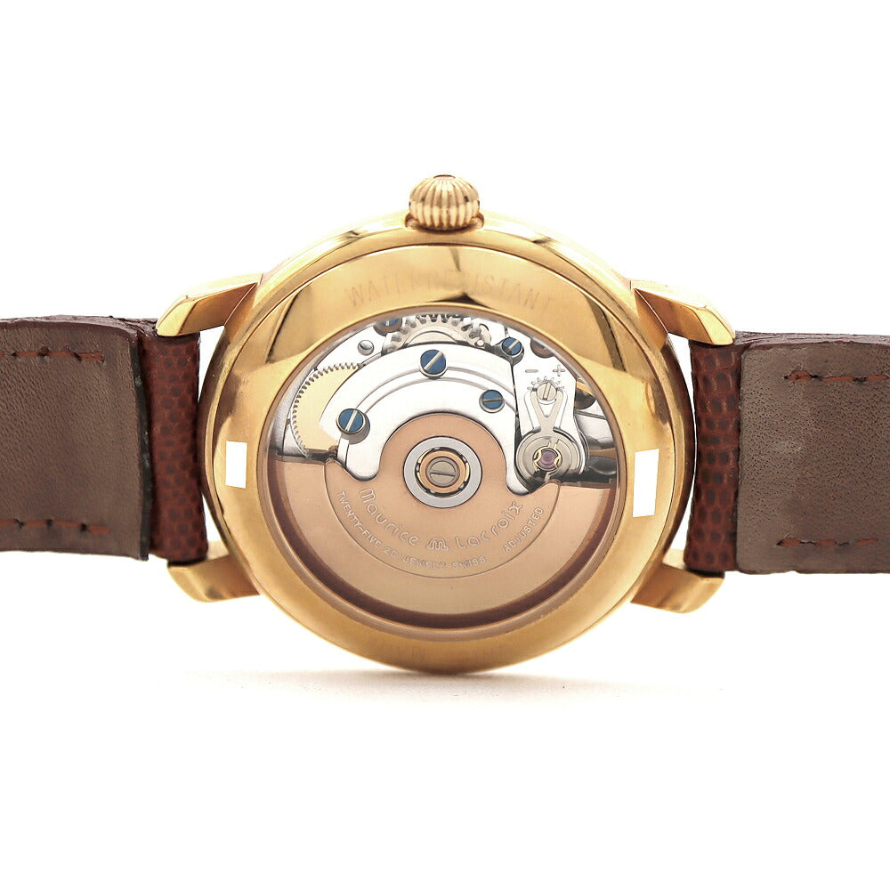 MAURICE LACROIX モーリスラクロア マスターピース ファイブハンズ 27388 デイデイト 裏スケ 白 ホワイトシェル YGP イエローゴールド 純正ベルト 純正尾錠 メンズ 自動巻き【6ヶ月保証】【腕時計】【中古】