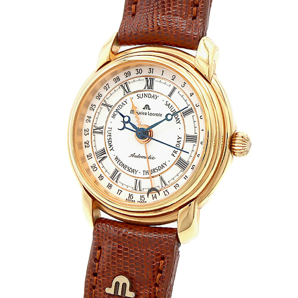 MAURICE LACROIX モーリスラクロア マスターピース ファイブハンズ 27388 デイデイト 裏スケ 白 ホワイトシェル YGP イエローゴールド 純正ベルト 純正尾錠 メンズ 自動巻き【6ヶ月保証】【腕時計】【中古】