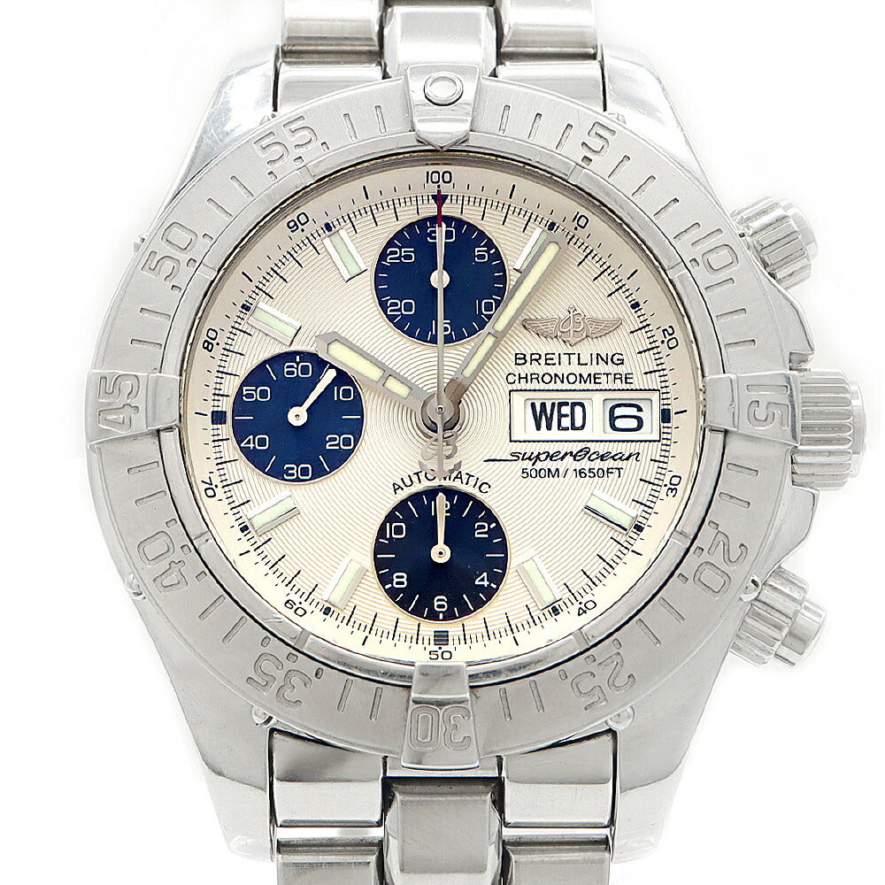 BREITLING ブライトリング スーパーオーシャン クロノグラフ A13340 デイデイト 500m防水 シルバー SS ステンレス メンズ 自動巻き【6ヶ月保証】【腕時計】【中古】