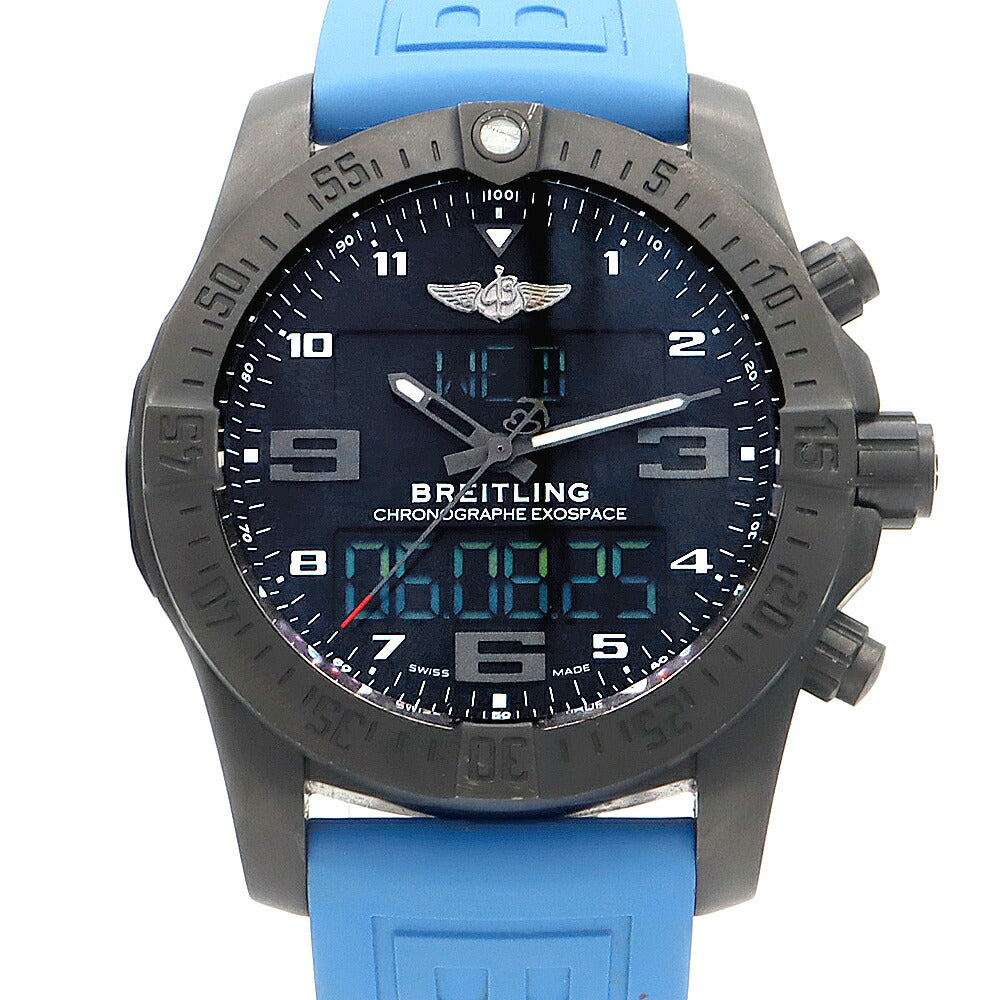 電池交換済 BREITLING ブライトリング エクゾスペース B55 ナイトミッション VB5510 デイト クロノグラフ 100m防水 黒 ブラック Ti チタン 純正ベルト 純正尾錠 メンズ デジアナ クォーツ【6ヶ月保証】【腕時計】【中古】