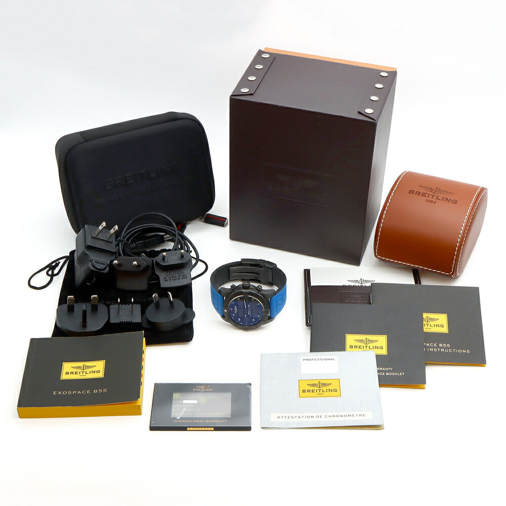 電池交換済 BREITLING ブライトリング エクゾスペース B55 ナイトミッション VB5510 デイト クロノグラフ 100m防水 黒 ブラック Ti チタン 純正ベルト 純正尾錠 メンズ デジアナ クォーツ【6ヶ月保証】【腕時計】【中古】