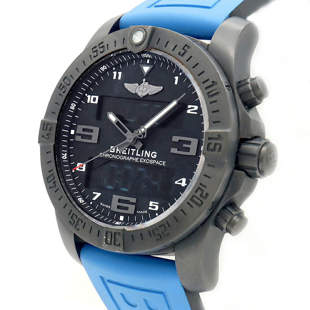 電池交換済 BREITLING ブライトリング エクゾスペース B55 ナイトミッション VB5510 デイト クロノグラフ 100m防水 黒 ブラック Ti チタン 純正ベルト 純正尾錠 メンズ デジアナ クォーツ【6ヶ月保証】【腕時計】【中古】