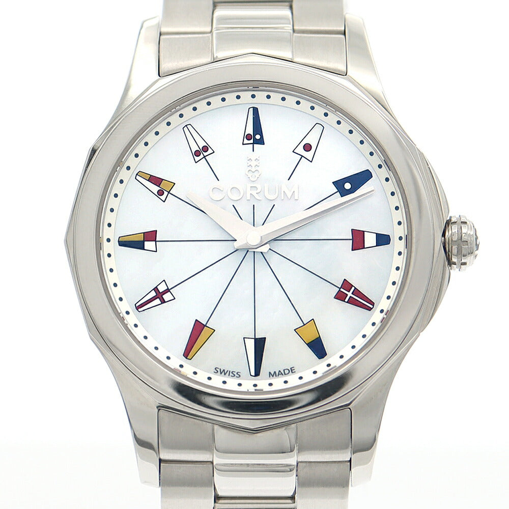 電池交換済 CORUM コルム アドミラル 32 01.0132 A020/03658 50m防水 白 ホワイトシェル SS ステンレス レディース クォーツ【6ヶ月保証】【腕時計】【中古】