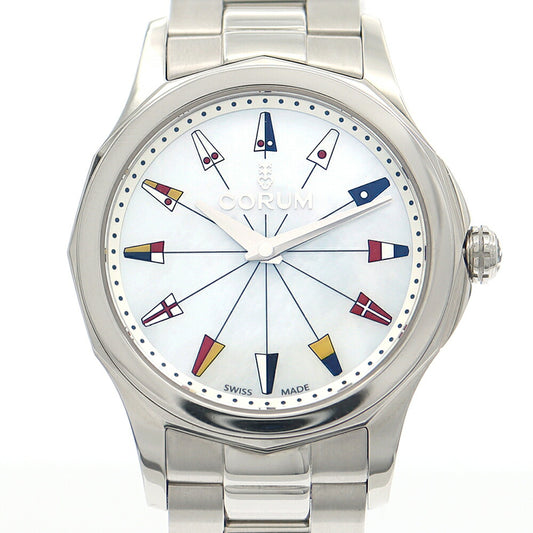 電池交換済 CORUM コルム アドミラル 32 01.0132 A020/03658 50m防水 白 ホワイトシェル SS ステンレス レディース クォーツ【6ヶ月保証】【腕時計】【中古】