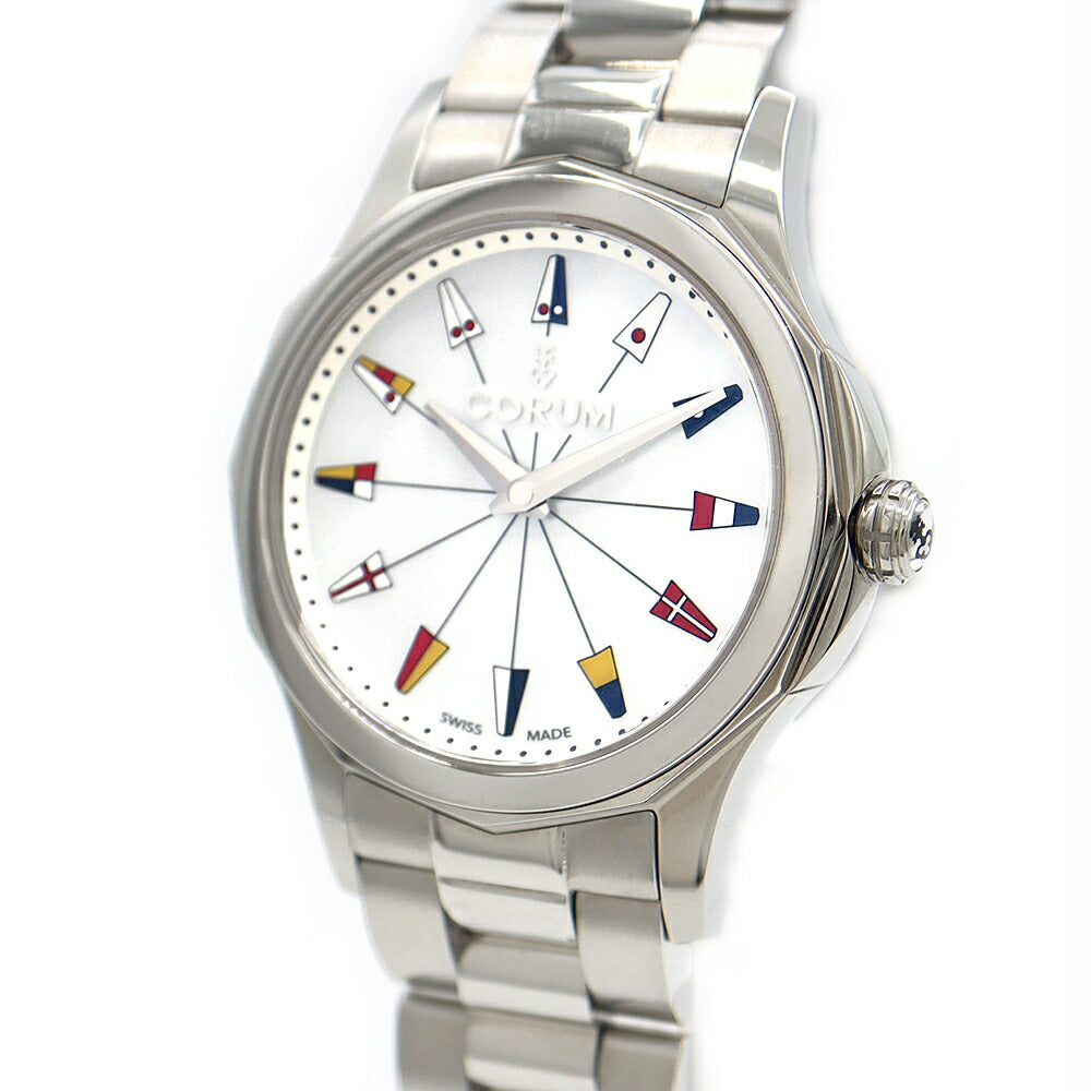 電池交換済 CORUM コルム アドミラル 32 01.0132 A020/03658 50m防水 白 ホワイトシェル SS ステンレス レディース クォーツ【6ヶ月保証】【腕時計】【中古】
