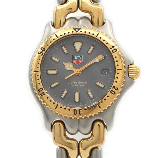 電池交換済 TAG Heuer タグホイヤー S/el セル プロフェッショナル 200 S95.213K デイト 200m防水 グレー SS ステンレス YGP イエローゴールド コンビ レディース クォーツ【6ヶ月保証】【腕時計】【中古】