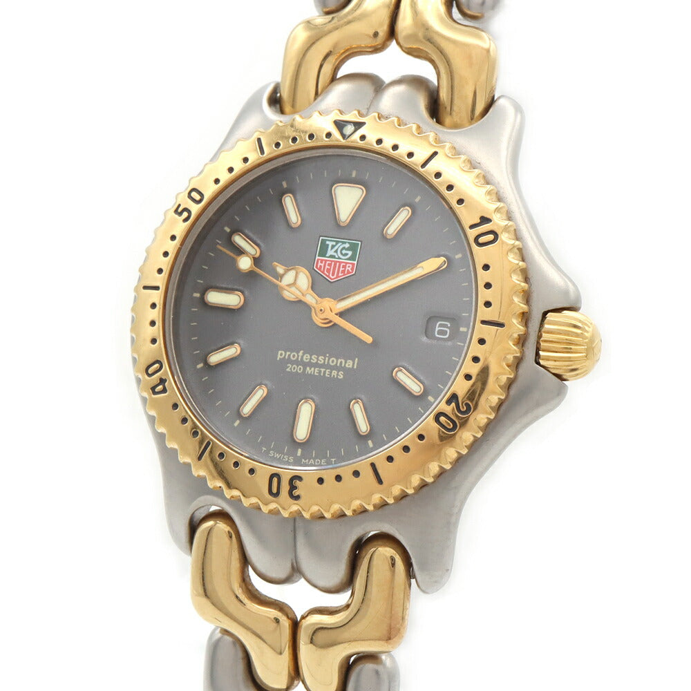 電池交換済 TAG Heuer タグホイヤー S/el セル プロフェッショナル 200 S95.213K デイト 200m防水 グレー SS ステンレス YGP イエローゴールド コンビ レディース クォーツ【6ヶ月保証】【腕時計】【中古】