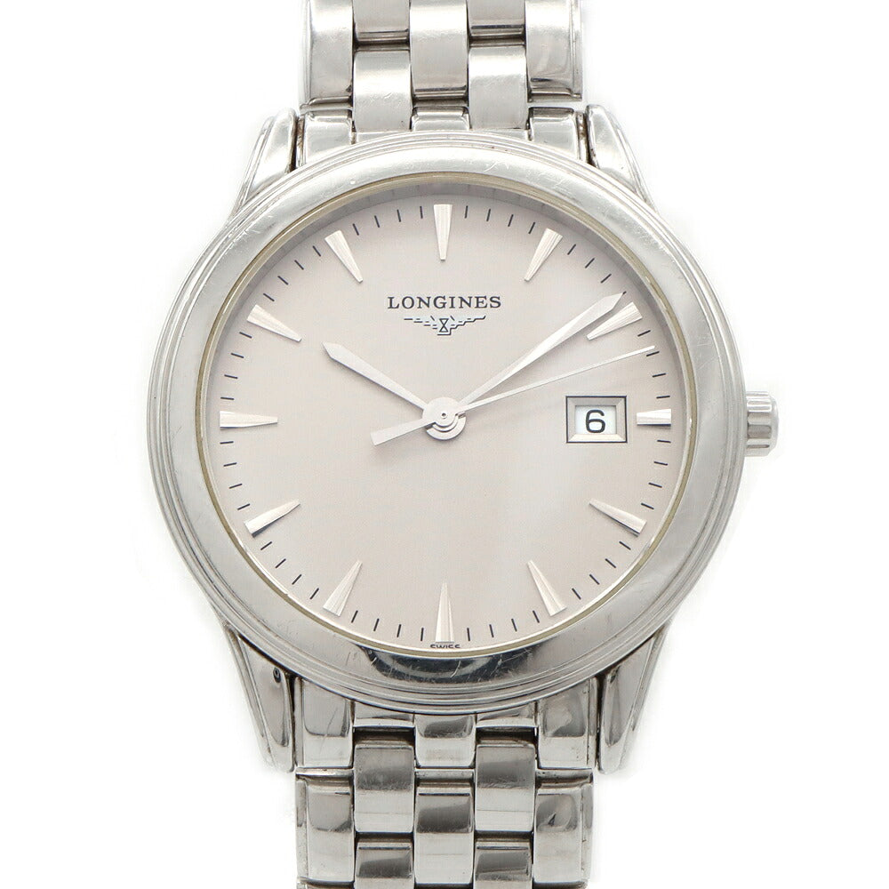 電池交換済 LONGINES ロンジン フラッグシップ L4.716.4 デイト シルバー SS ステンレス メンズ クォーツ【6ヶ月保証】【腕時計】【中古】