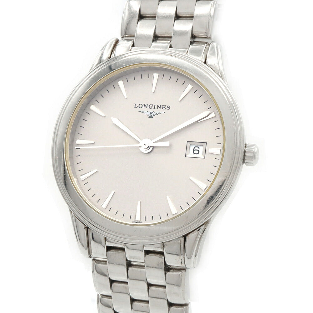 電池交換済 LONGINES ロンジン フラッグシップ L4.716.4 デイト シルバー SS ステンレス メンズ クォーツ【6ヶ月保証】【腕時計】【中古】