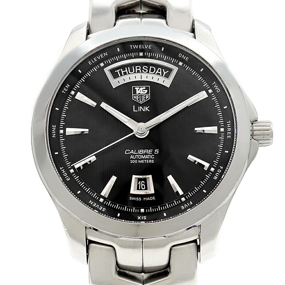 内部点検済 TAG Heuer タグホイヤー リンク キャリバー5 デイデイト WJF2010 BA059 200m防水 黒 ブラック SS ステンレス メンズ 自動巻き【6ヶ月保証】【腕時計】【中古】