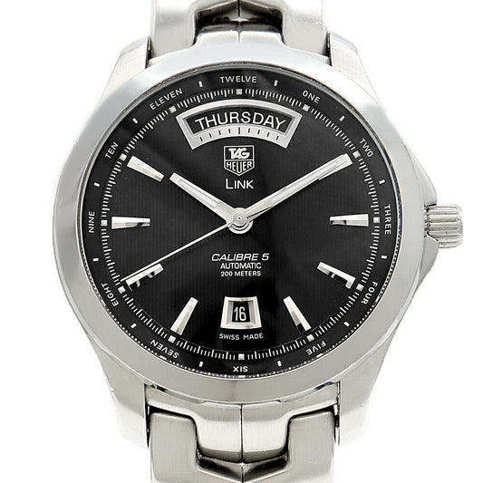 内部点検済 TAG Heuer タグホイヤー リンク キャリバー5 デイデイト WJF2010 BA059 200m防水 黒 ブラック SS ステンレス メンズ 自動巻き【6ヶ月保証】【腕時計】【中古】