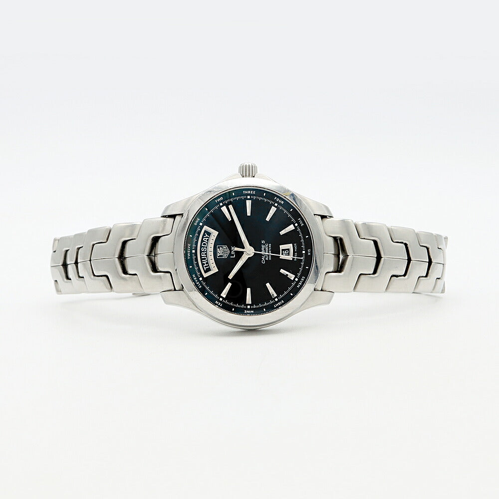 内部点検済 TAG Heuer タグホイヤー リンク キャリバー5 デイデイト WJF2010 BA059 200m防水 黒 ブラック SS ステンレス メンズ 自動巻き【6ヶ月保証】【腕時計】【中古】