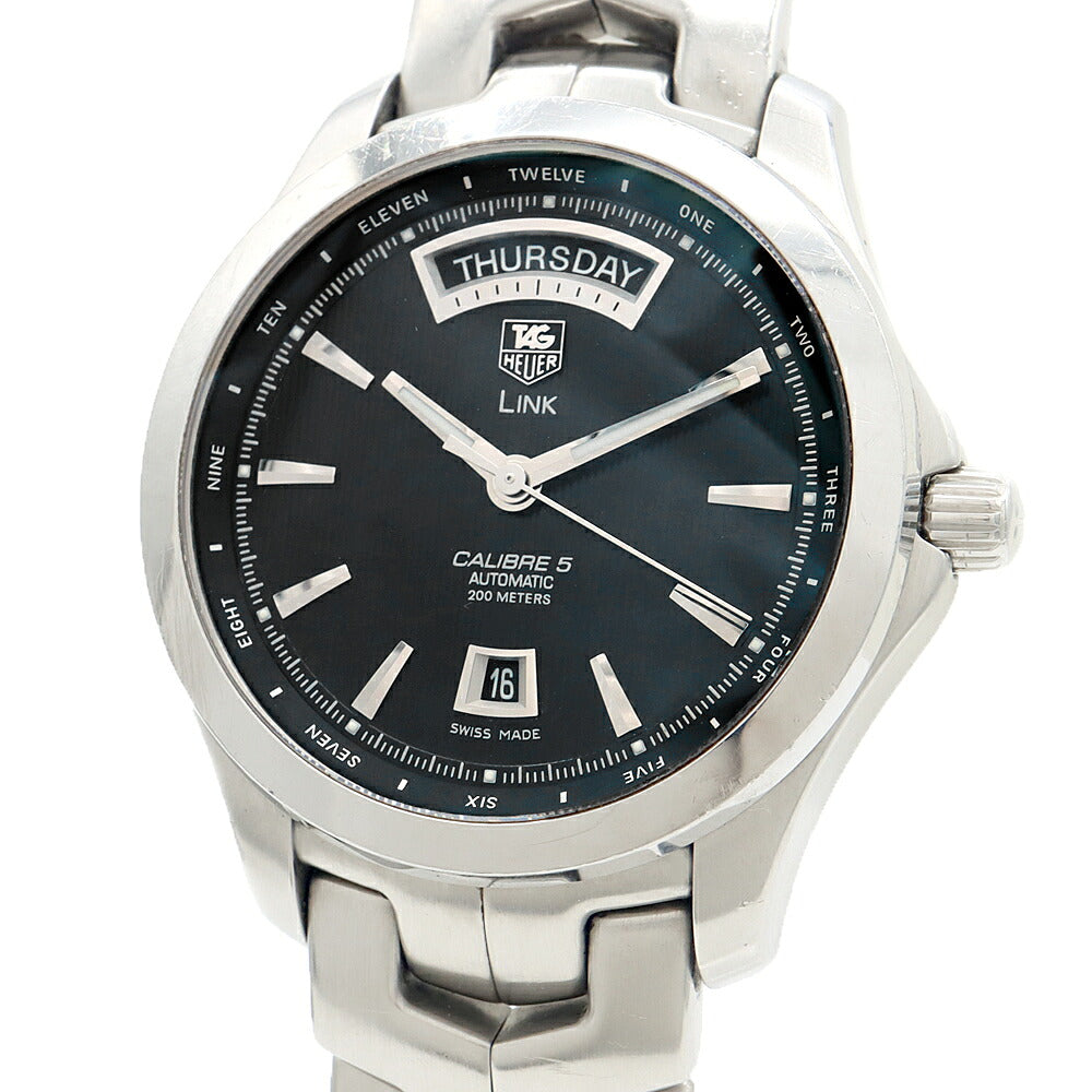 内部点検済 TAG Heuer タグホイヤー リンク キャリバー5 デイデイト WJF2010 BA059 200m防水 黒 ブラック SS ステンレス メンズ 自動巻き【6ヶ月保証】【腕時計】【中古】
