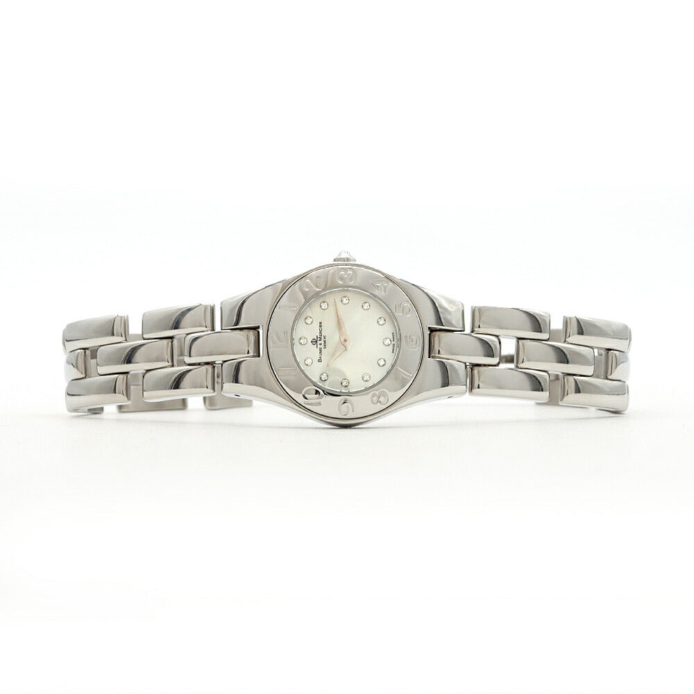 電池交換済 BAUME＆MERCIER ボーム&メルシェ リネア 65305 ダイヤモンド 12Pダイヤ 白 ホワイトシェル SS ステンレス レディース クォーツ【6ヶ月保証】【腕時計】【中古】