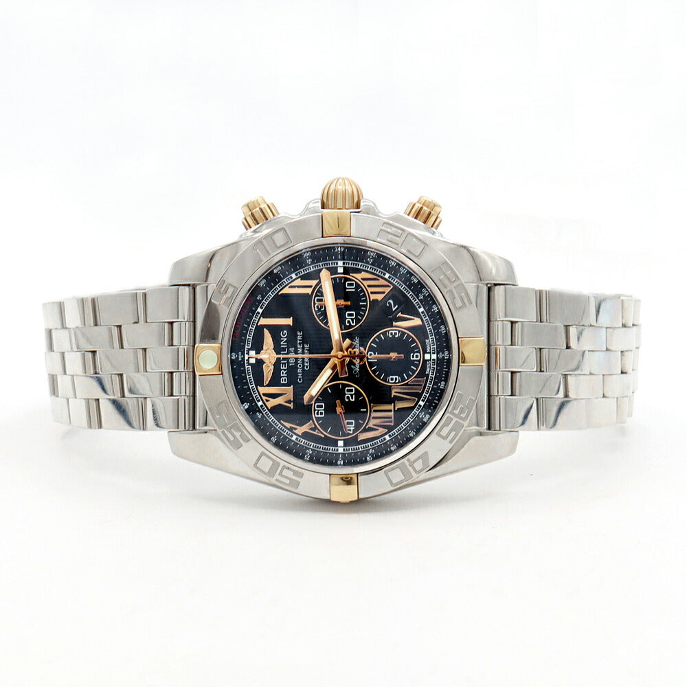 BREITLING ブライトリング クロノマット 44 ビコロ IB0110 クロノグラフ スモールセコンド 500m防水 デイト 黒 ブラック K18PG ピンクゴールド SS ステンレス コンビ メンズ 自動巻き【6ヶ月保証】【腕時計】【中古】