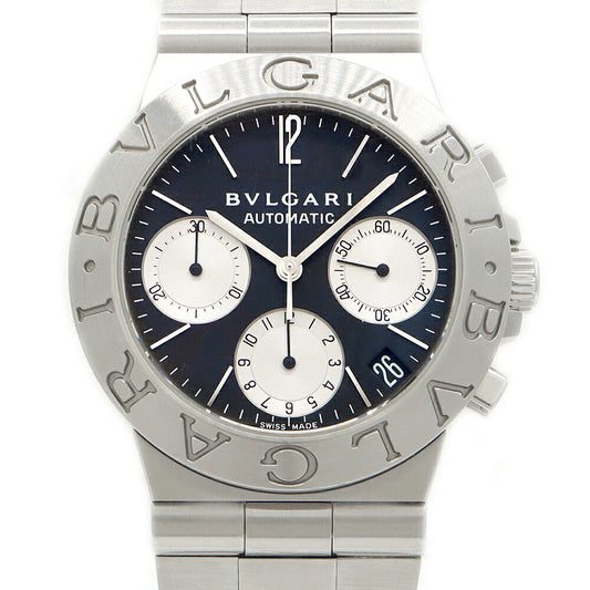 内部点検済 BVLGARI ブルガリ ディアゴノ スポーツ クロノグラフ CH35S デイト 黒 ブラック SS ステンレス メンズ 自動巻き【6ヶ月保証】【腕時計】【中古】