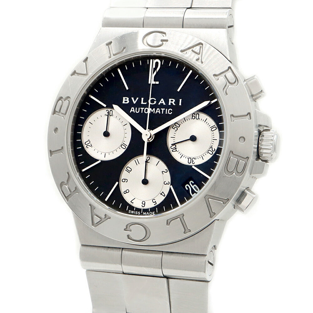 内部点検済 BVLGARI ブルガリ ディアゴノ スポーツ クロノグラフ CH35S デイト 黒 ブラック SS ステンレス メンズ 自動巻き【6ヶ月保証】【腕時計】【中古】