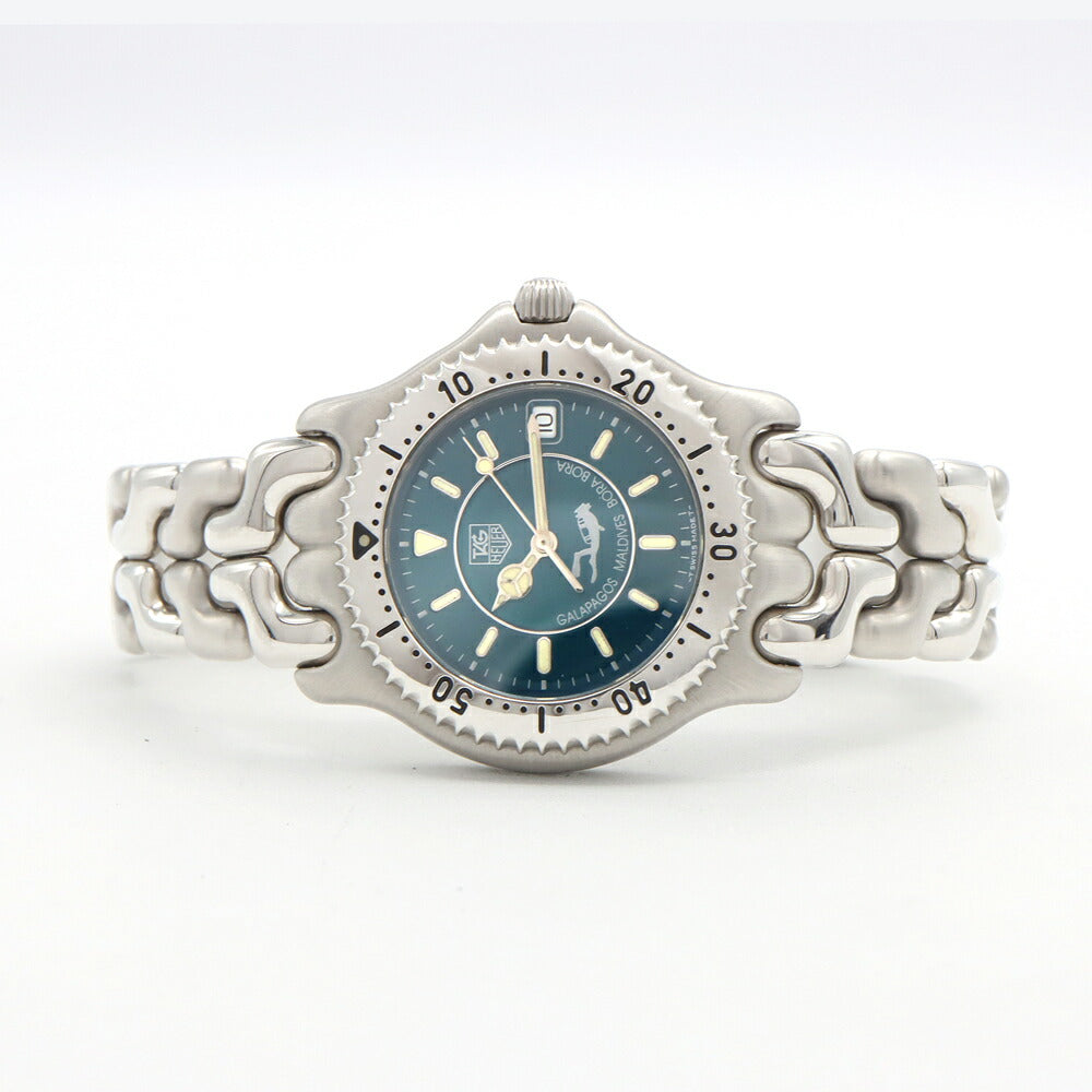 電池交換済 TAG Heuer タグホイヤー ガラパゴス モルディブ ボラボラ 2000本限定 WG111K デイト 200m防水 エメラルドグリーン SS ステンレス メンズ クォーツ【6ヶ月保証】【腕時計】【中古】