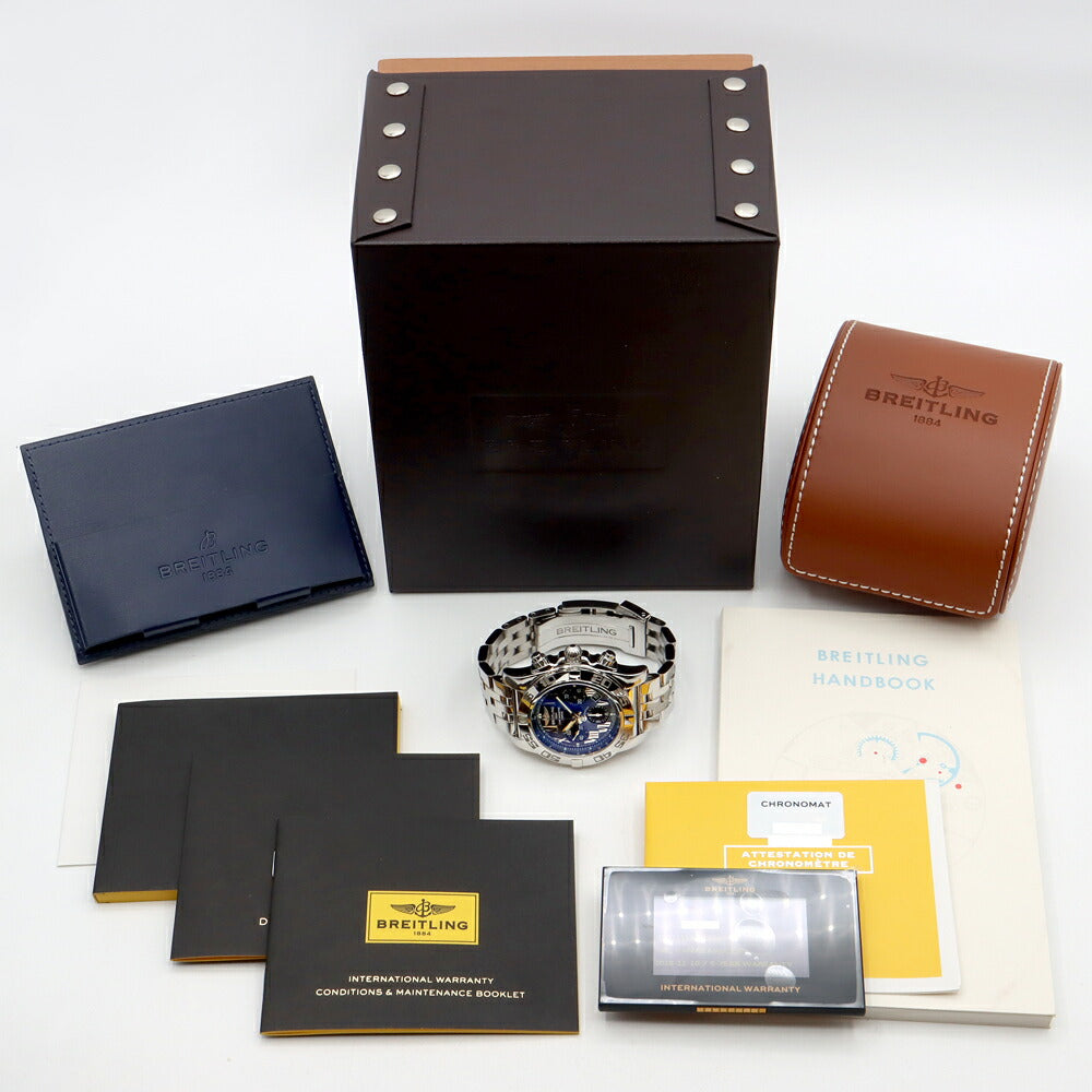 BREITLING ブライトリング クロノマット44 日本限定500本 AB0111 クロノグラフ デイト 200m防水 裏スケ 黒 ブラックシェル SS ステンレス メンズ 自動巻き【6ヶ月保証】【腕時計】【中古】