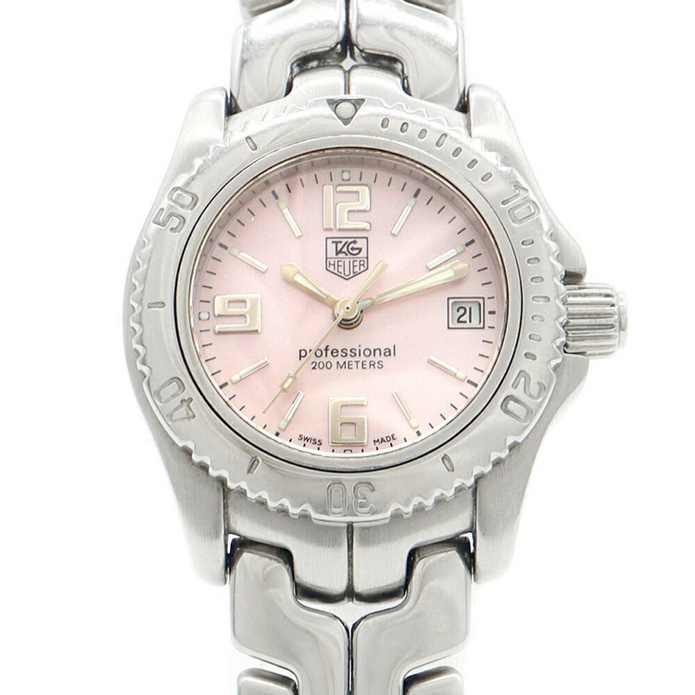 電池交換済 TAG Heuer タグホイヤー リンク プロフェッショナル WT141F デイト 200m防水 ピンクシェル SS ステンレス レディース クォーツ【6ヶ月保証】【腕時計】【中古】