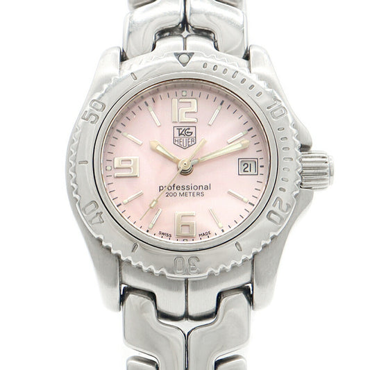 電池交換済 TAG Heuer タグホイヤー リンク プロフェッショナル WT141F デイト 200m防水 ピンクシェル SS ステンレス レディース クォーツ【6ヶ月保証】【腕時計】【中古】