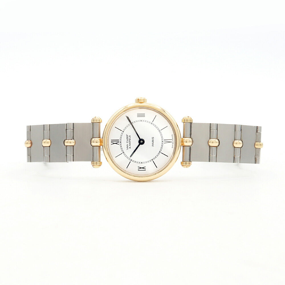 電池交換済 VanCleef&Arppels ヴァンクリーフ＆アーペル クラシック 43601BB4 白 ホワイト YG イエローゴールド SS ステンレス コンビ レディース クォーツ【6ヶ月保証】【腕時計】【中古】